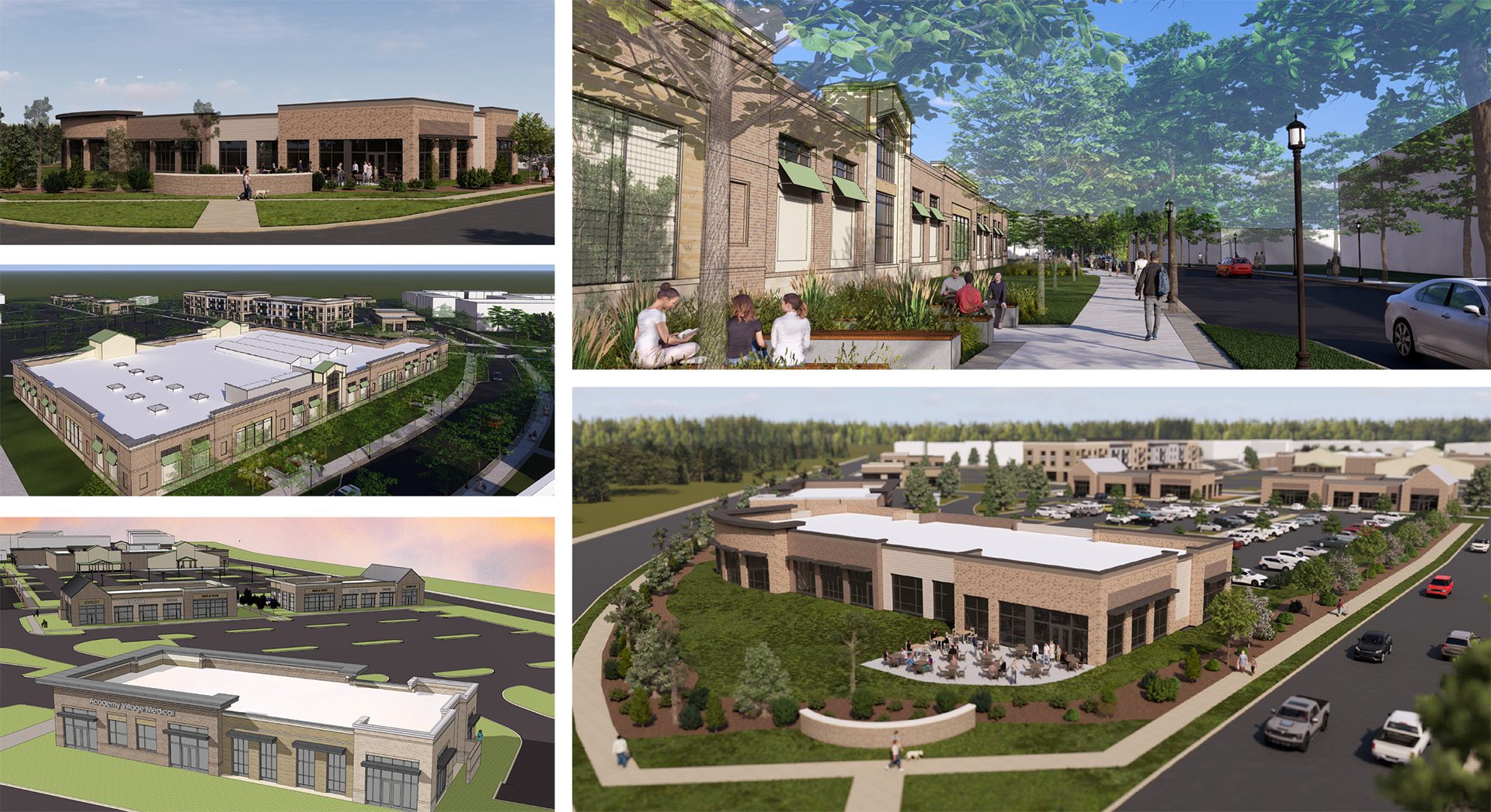 Academy Village commercial real estate exterior renderings collage
