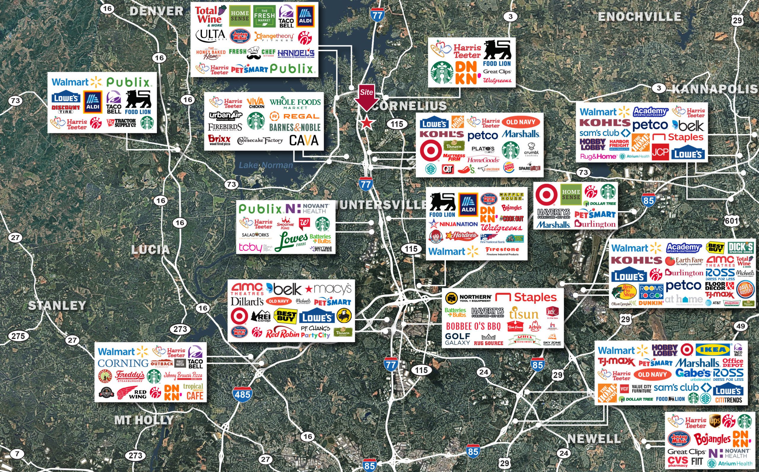 aerial map of Huntersville, NC
