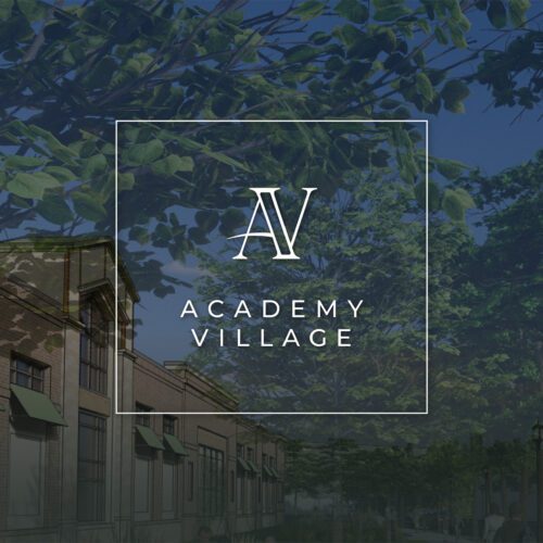Academy Village logo over rendering
