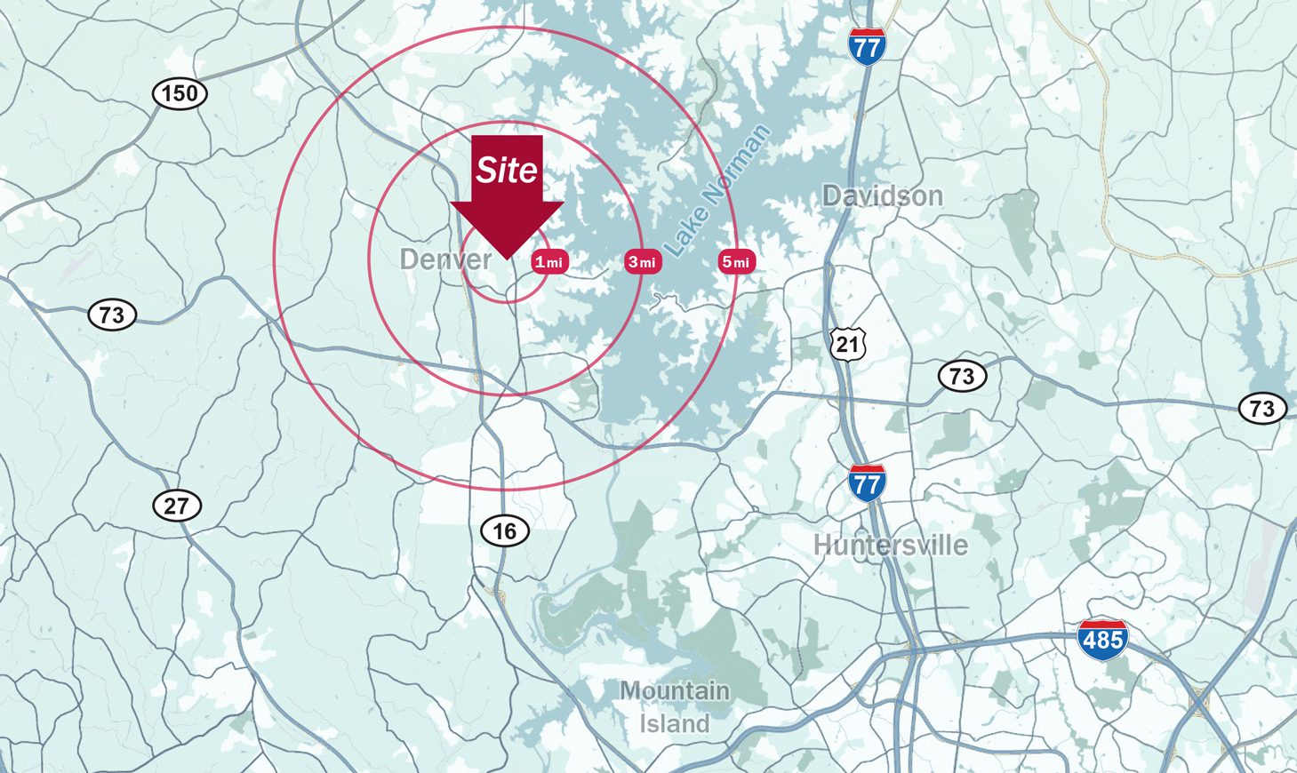 Blue Locator map of Charlotte MSA with site pointed out in Denver, NC