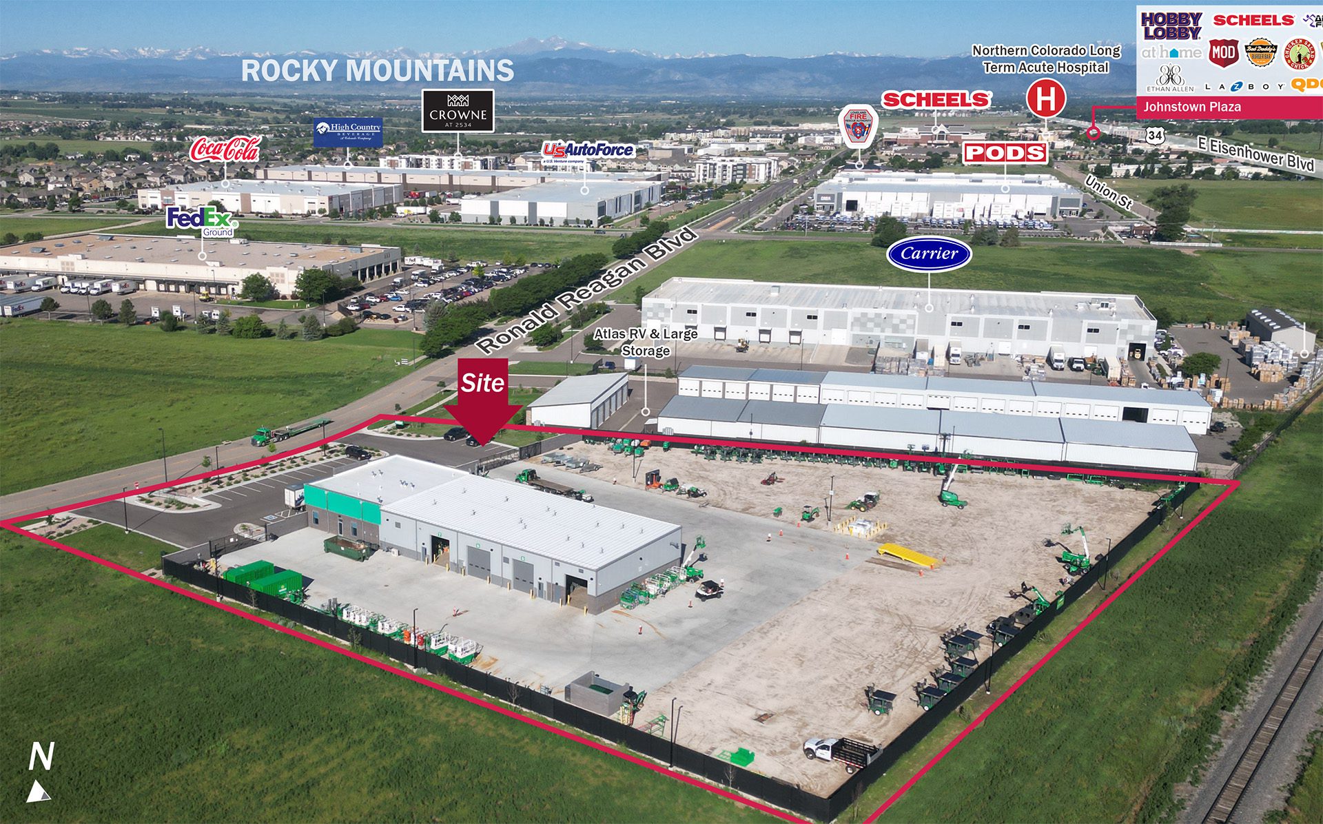 labeled market aerial of Johnstown, CO Sunbelt Rentals