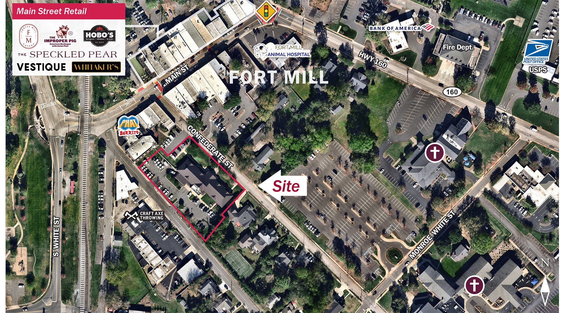 112 Confederate Street site aerial and retail