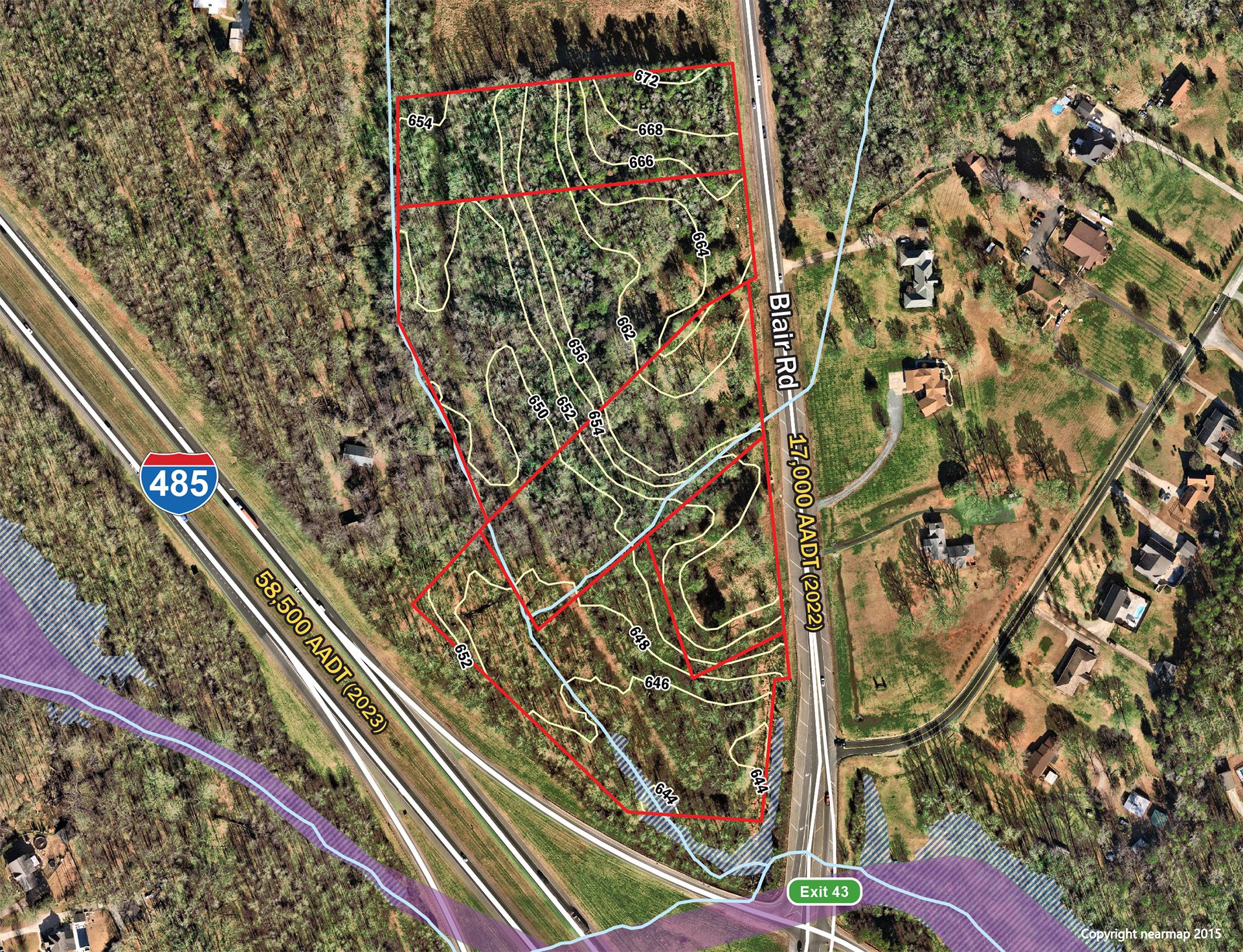 Mint Hill land topography and floodplain aerial