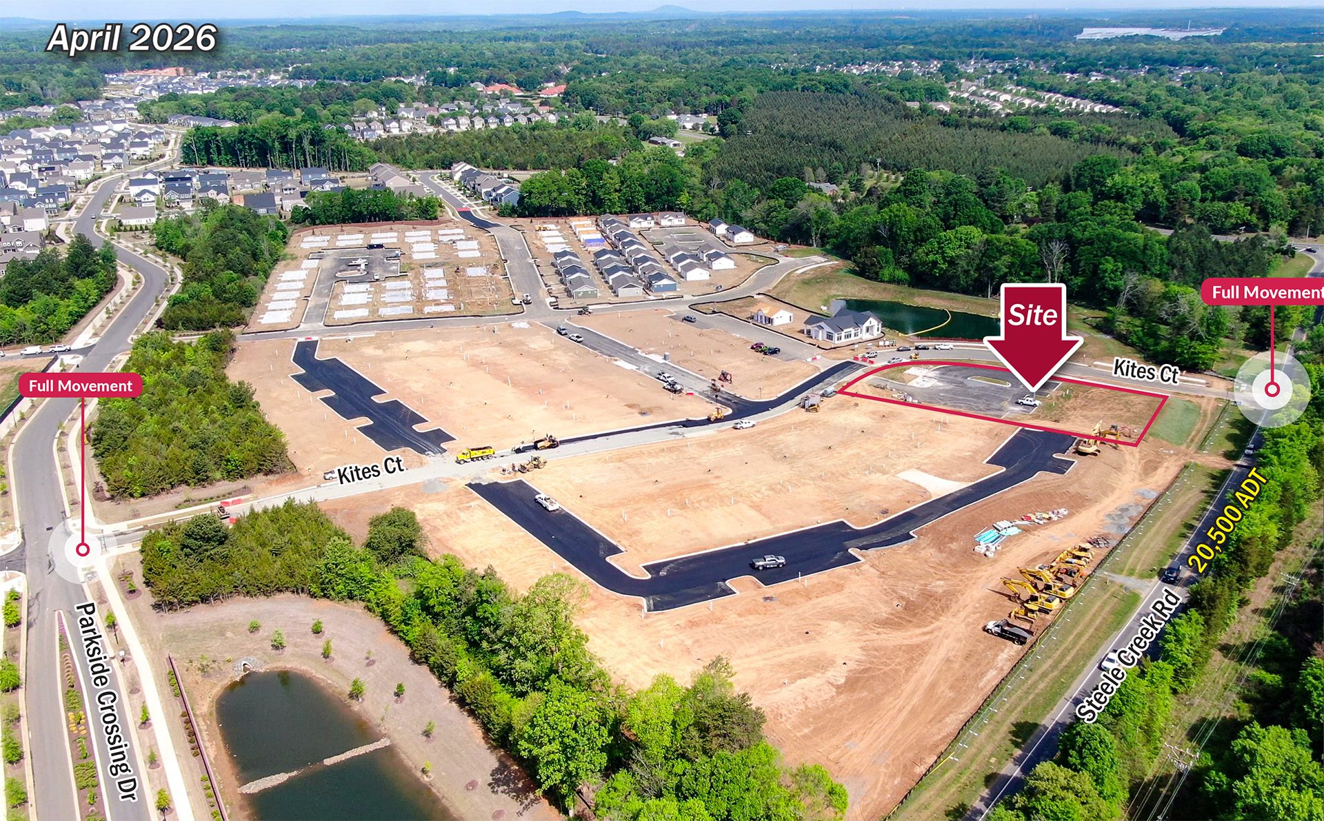 construction progress and access at Parkside Crossing retail site as of April 2026