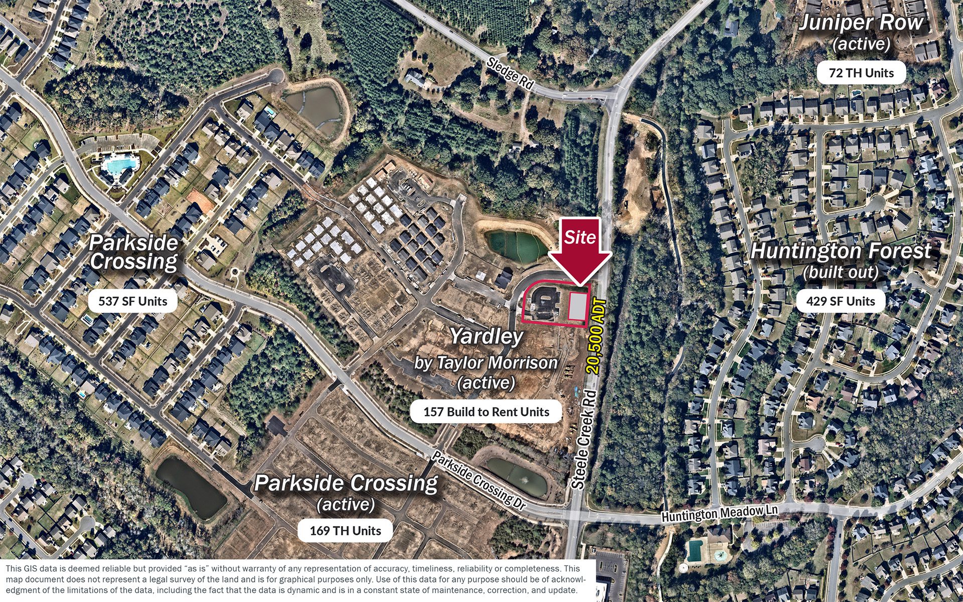 2026 aerial of site work at Parkside Crossing development in Steele Creek in Charlotte NC