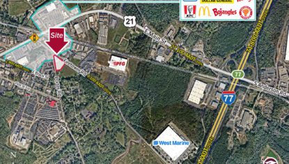 Rock Hill aerial of Firetower Rd land site and access to Hwy 21 and I-77