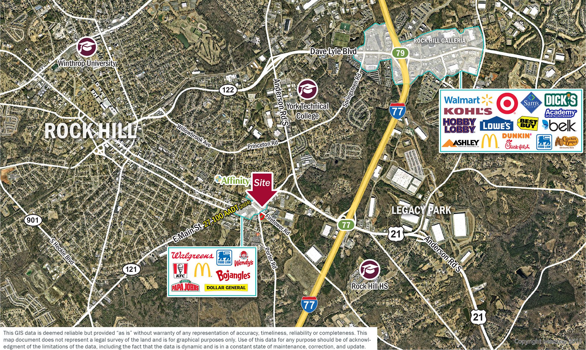market aerial of Rock Hill SC and its retailers