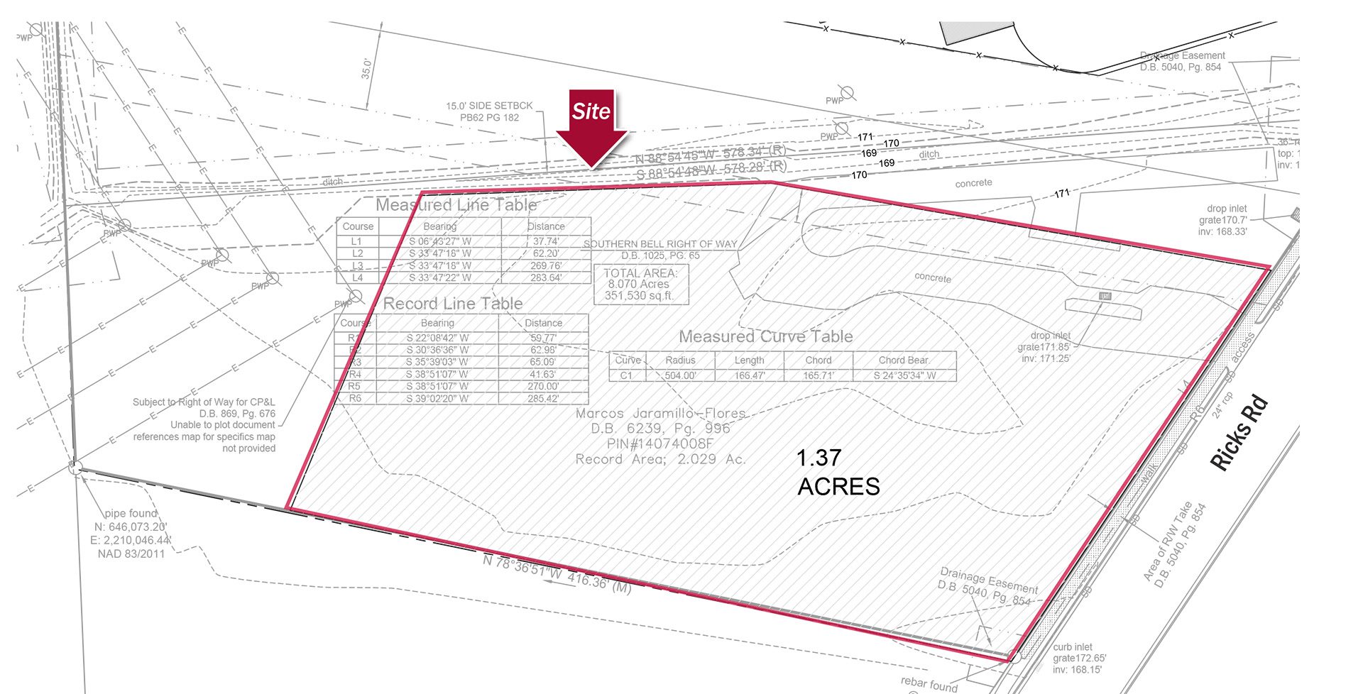 Selma Commercial Land survey with 1.37 usable acres