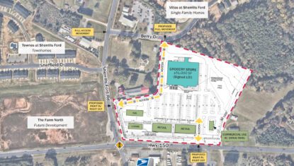 The Landing at Sherrills Ford conceptual site plan overlay on aerial