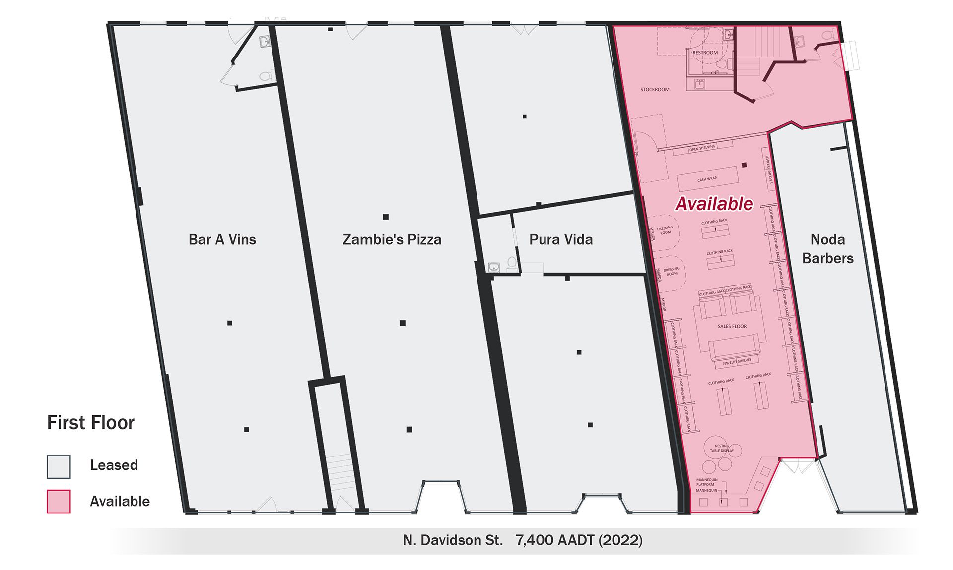 Conceptual site plan for retail shop at 3200 N. Davidson