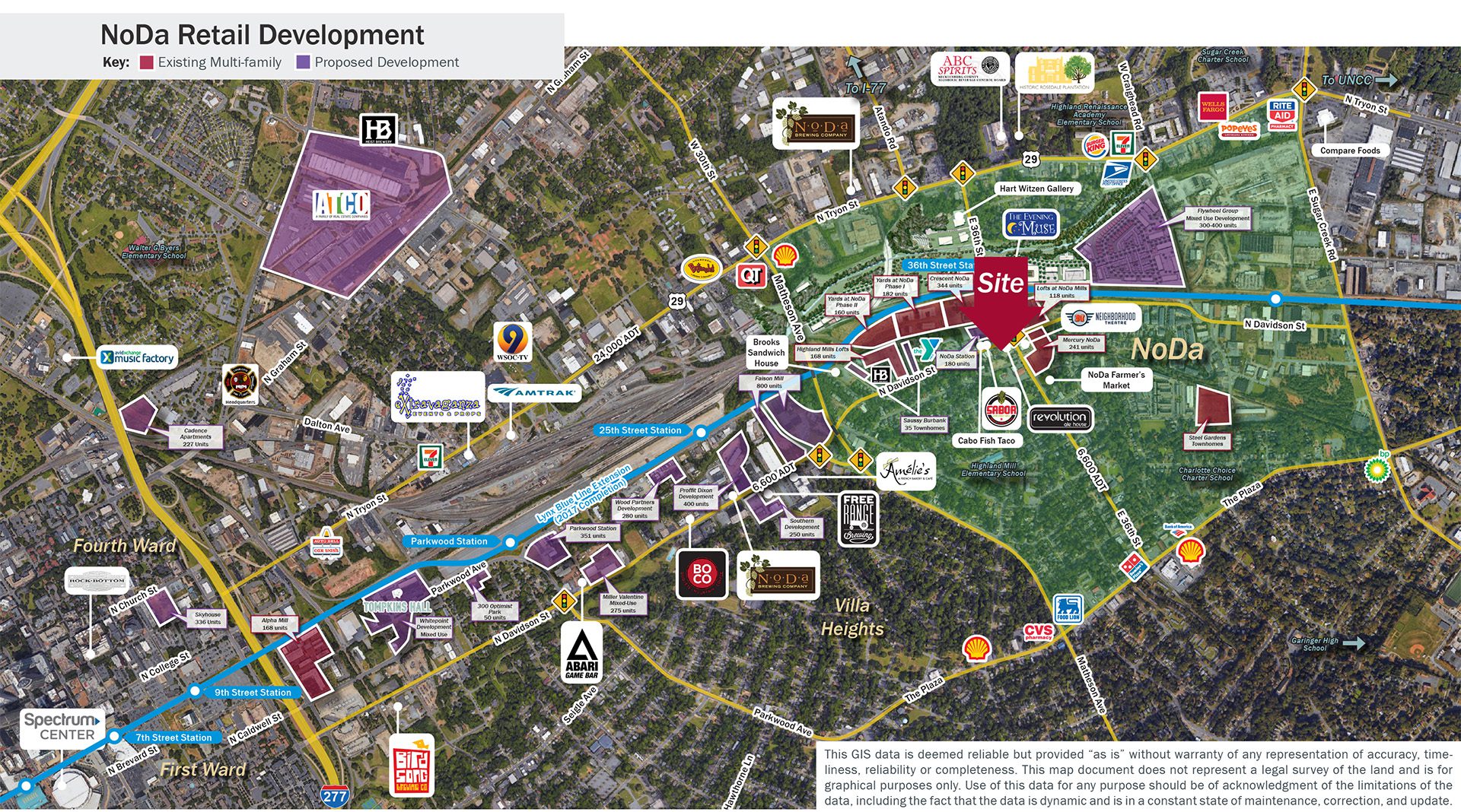 NoDa Charlotte NC retail aerial