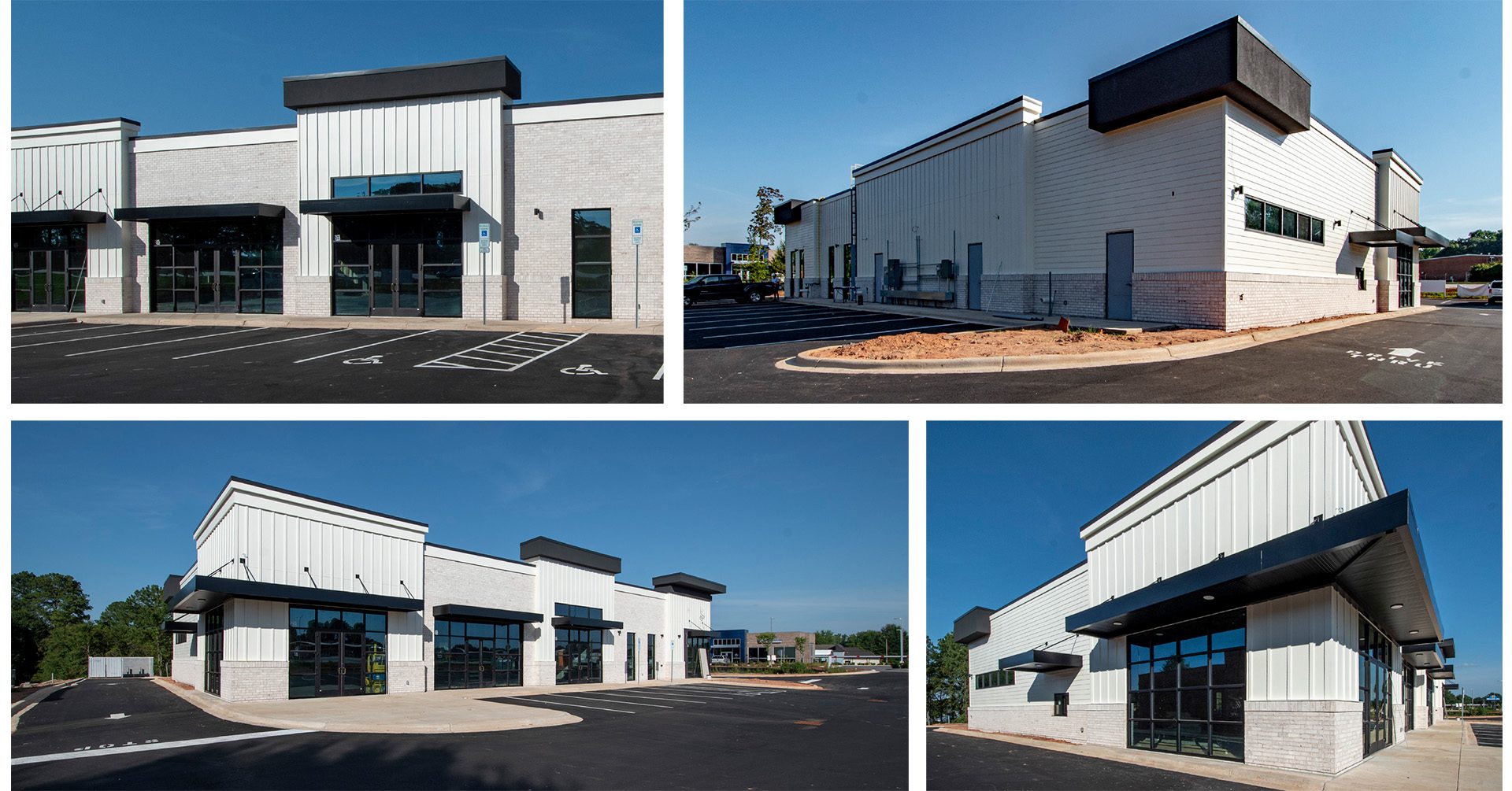 retail building collage white 1-story multi-tenant exterior