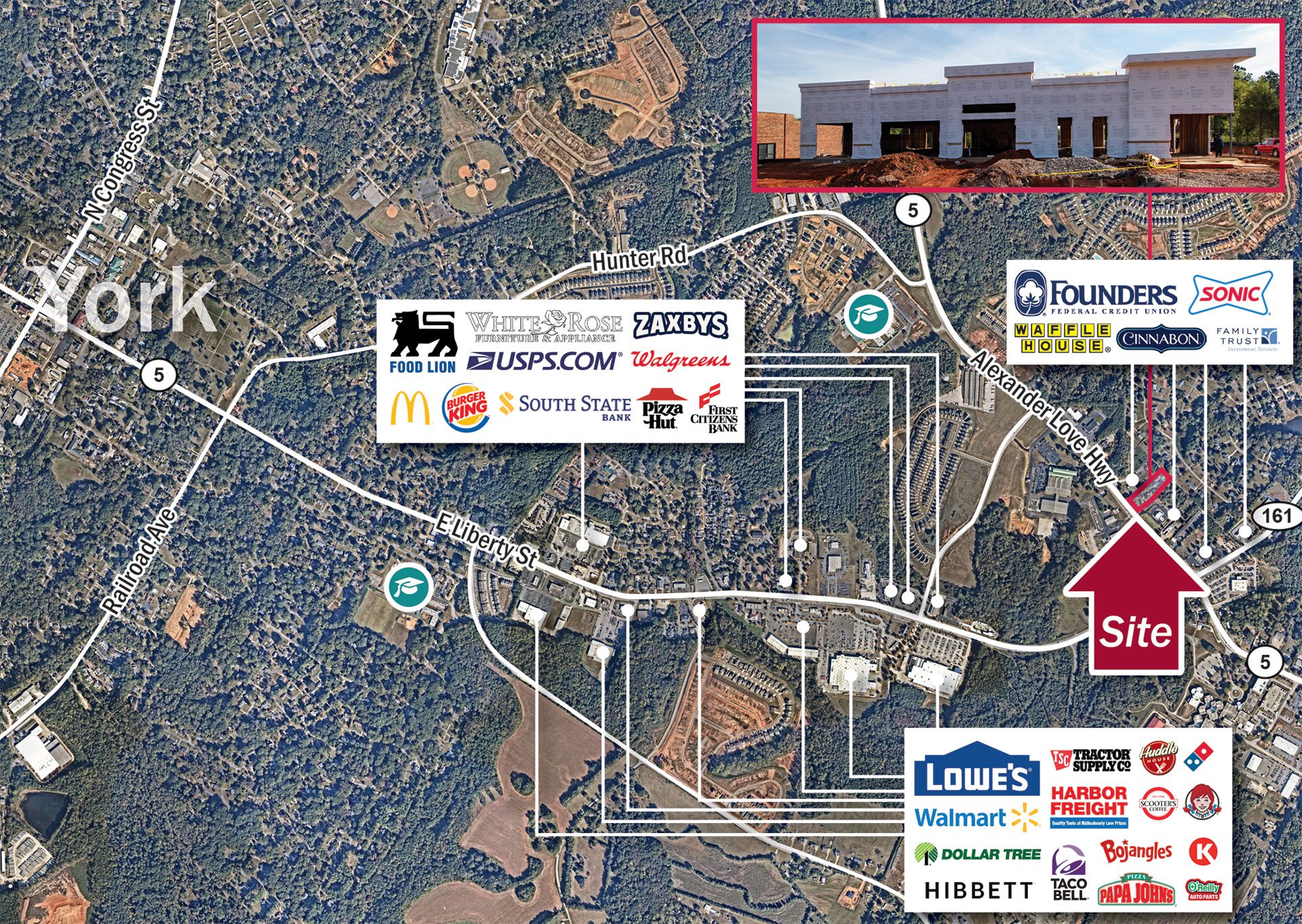 1530 Alexander Love retail aerial with current construction photo overlay