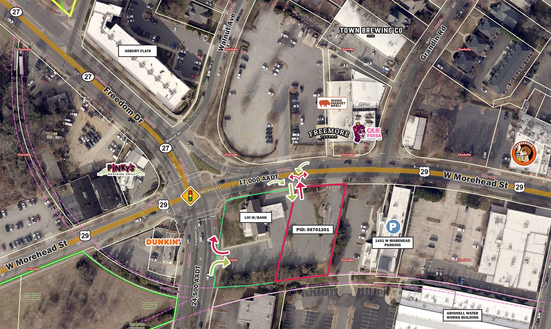 W Morehead parcels and access aerial