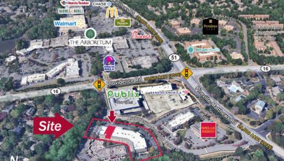 8035 Providence Road Charlotte NC oblique aerial with retail labeled