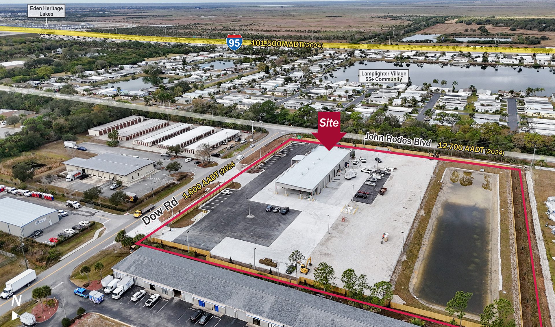drone aerial image of Sunbelt Rentals in Melbourne, FL showing freeway access