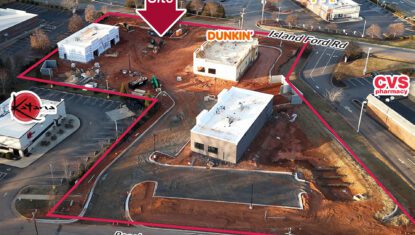 Island Ford Road retail in Statesville drone shot of construction progress