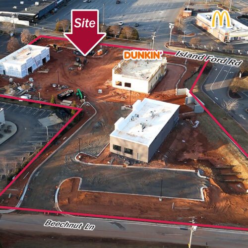 Island Ford Road retail in Statesville drone shot of construction progress