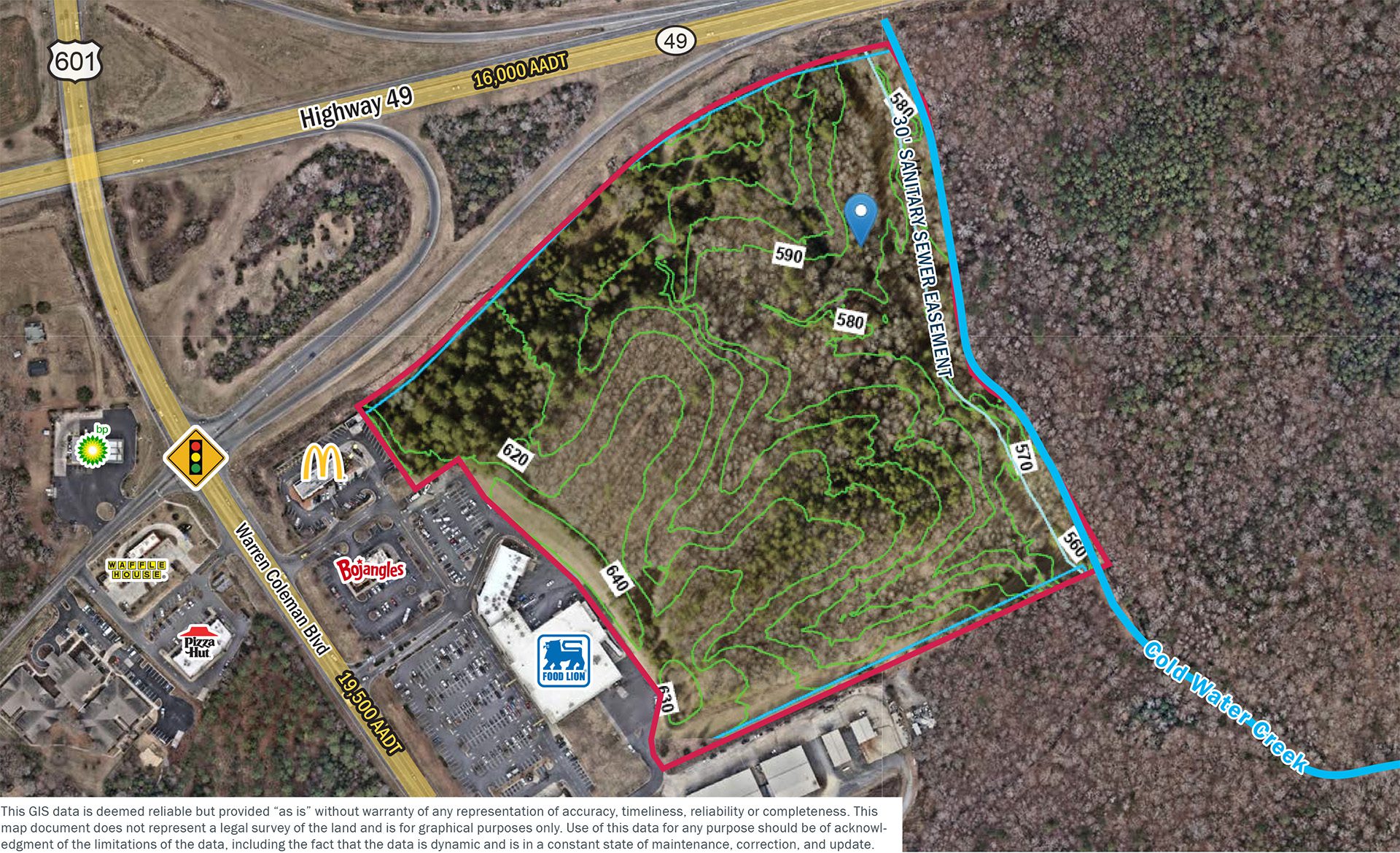 ±30 acres commercial land in Concord NC with topography aerial