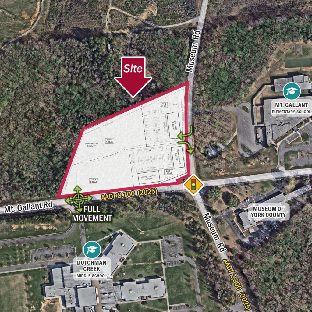 Mt. Gallant Road in Rock Hill aerial with conceptual site plan overlay