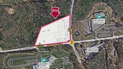Mt. Gallant Road in Rock Hill aerial with conceptual site plan overlay