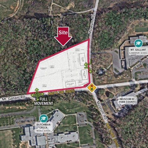 Mt. Gallant Road in Rock Hill aerial with conceptual site plan overlay