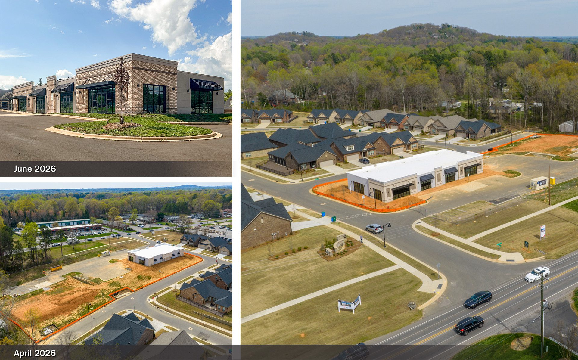 Cramerton NC photo collage of commercial 1-story building for lease or sale