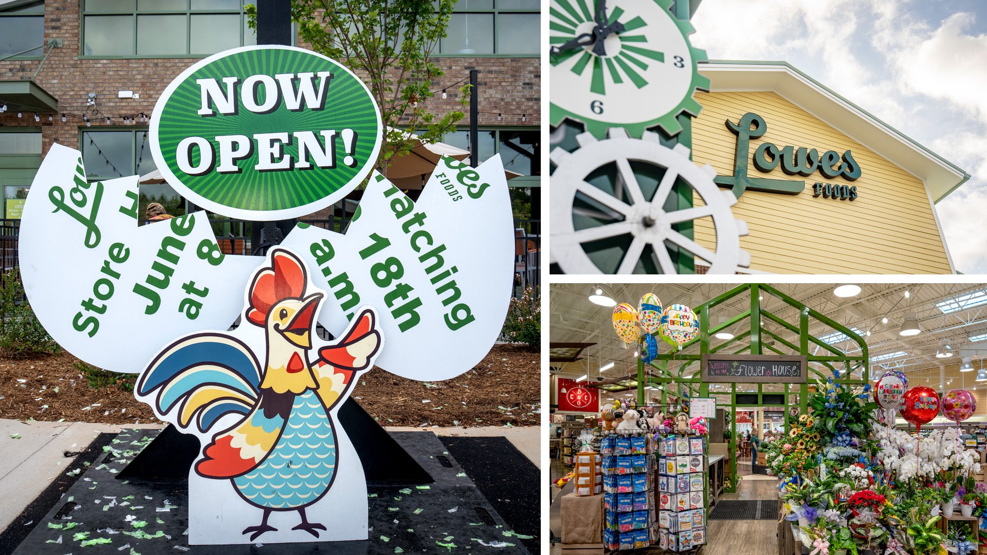 collage of Lowes Foods grand opening at Kellswater Commons in Kannapolis, NC