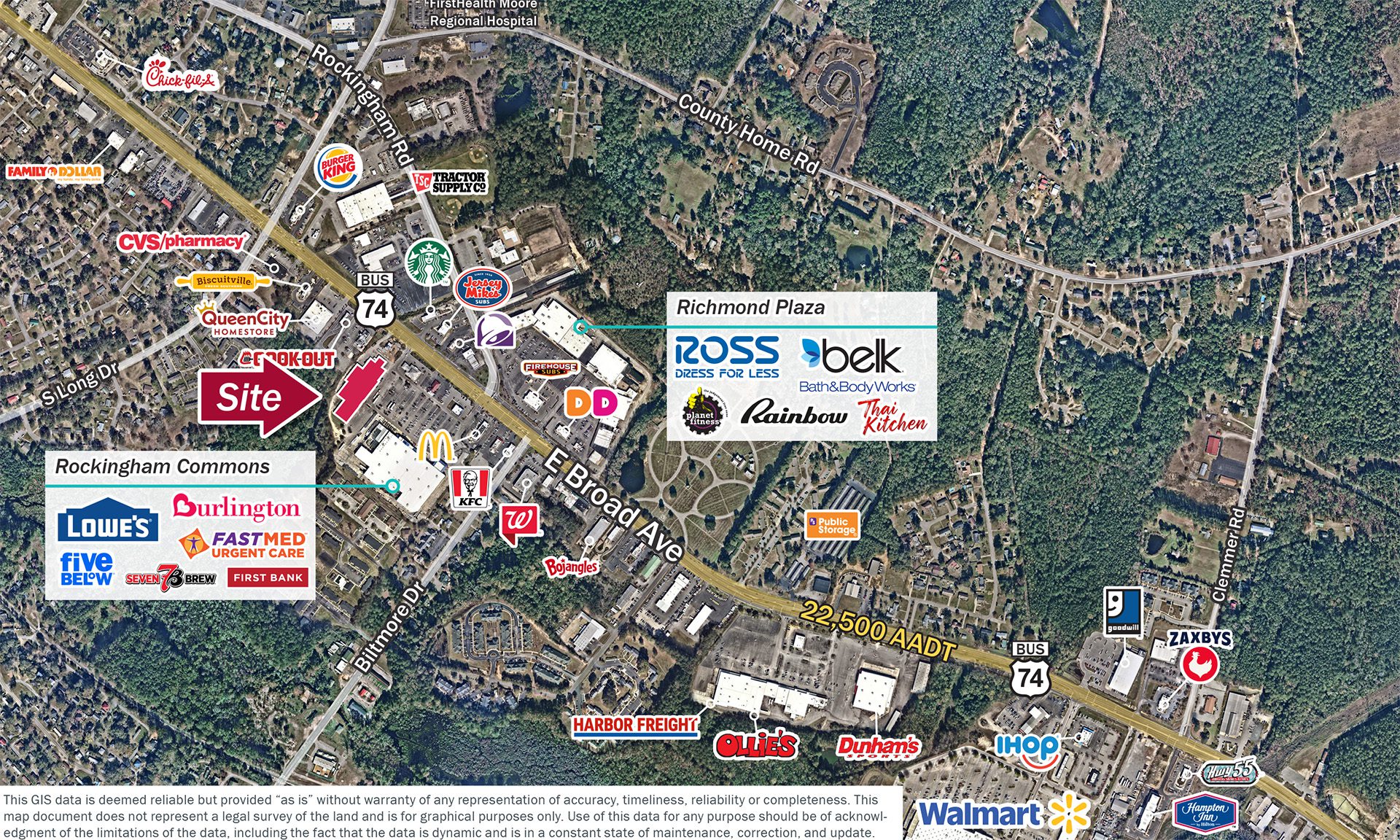 market aerial with retail in Rockingham, NC
